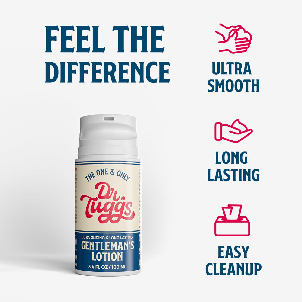 Dr. Tuggs Gentlemans Lotion pump dispensing for easy use.
