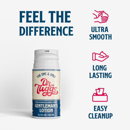 Dr. Tuggs Gentlemans Lotion pump dispensing for easy use.