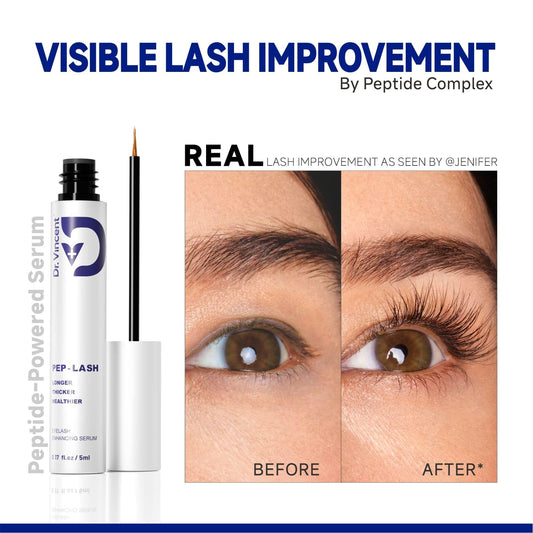 Dr Vincent lash serum bottle closeup highlighting peptide-rich formula for healthy lashes