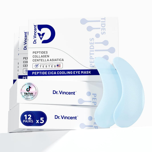Dr Vincent Peptide Cooling Under Eye Patch in use soothing the delicate eye area.