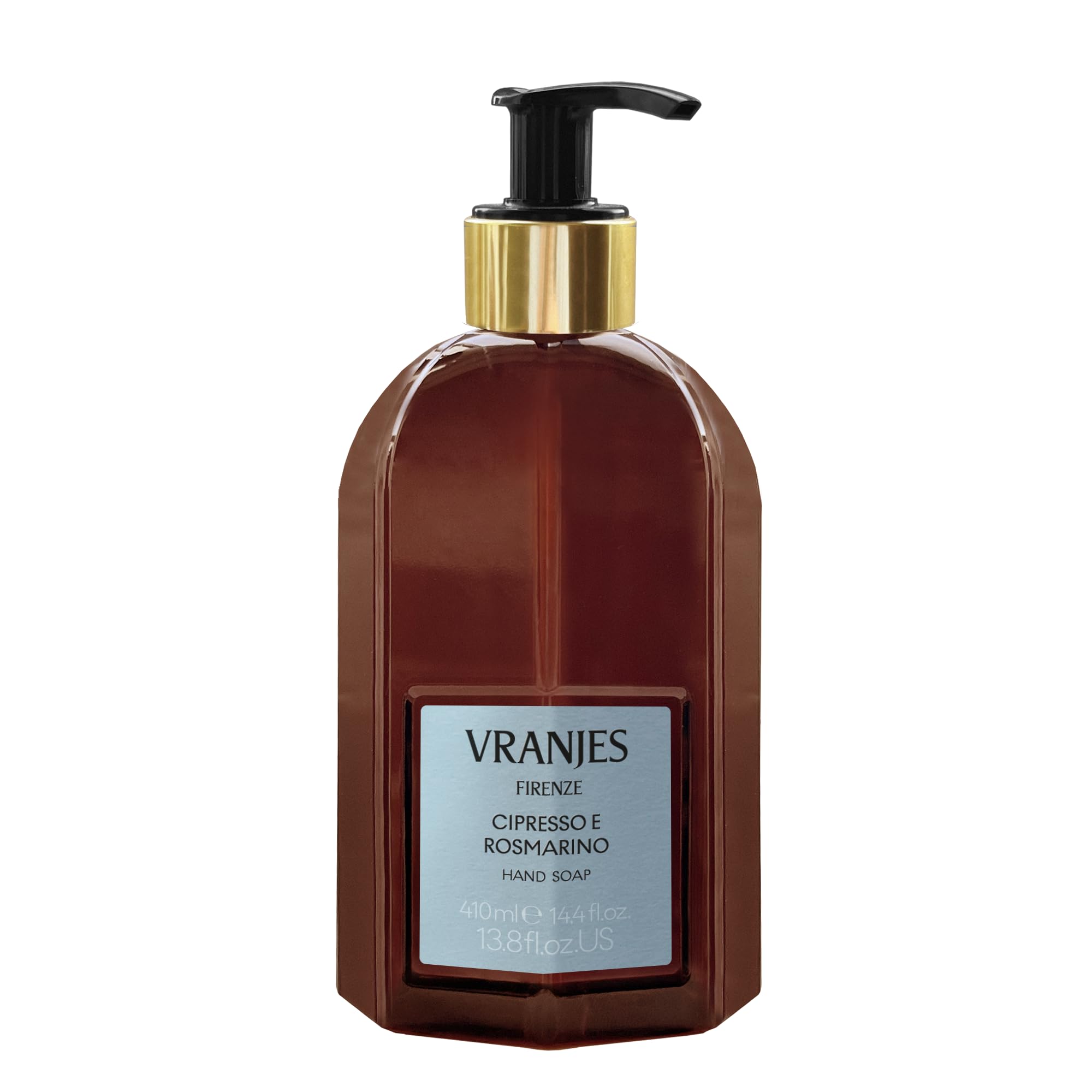 Dr. Vranjes Cypress & Rosemary hand soap bottle close-up for daily cleansing.