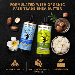 Dr. Woods castile soap massage action image showing versatile face and hands use.