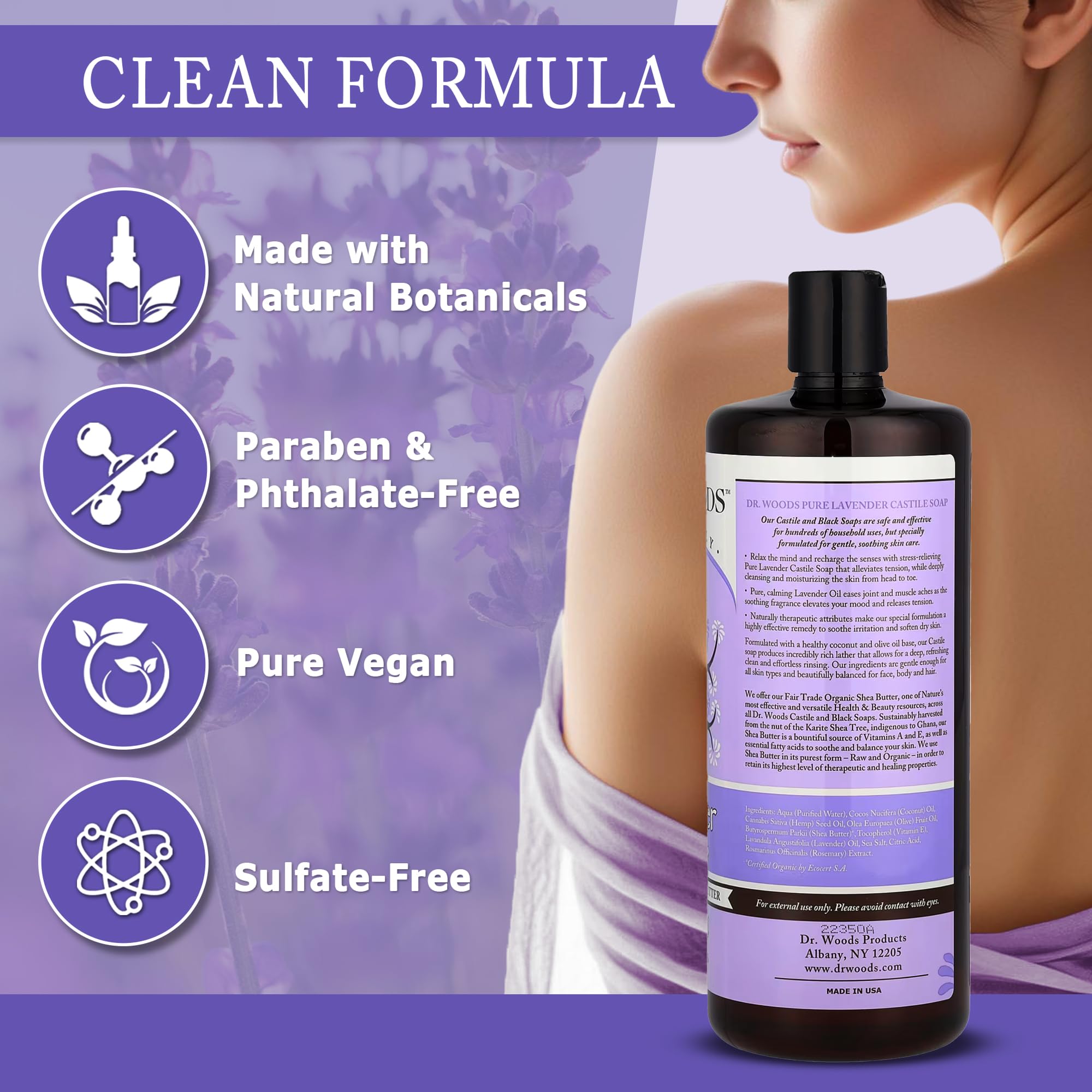 Lavender aroma provides a calming moment during bath or shower