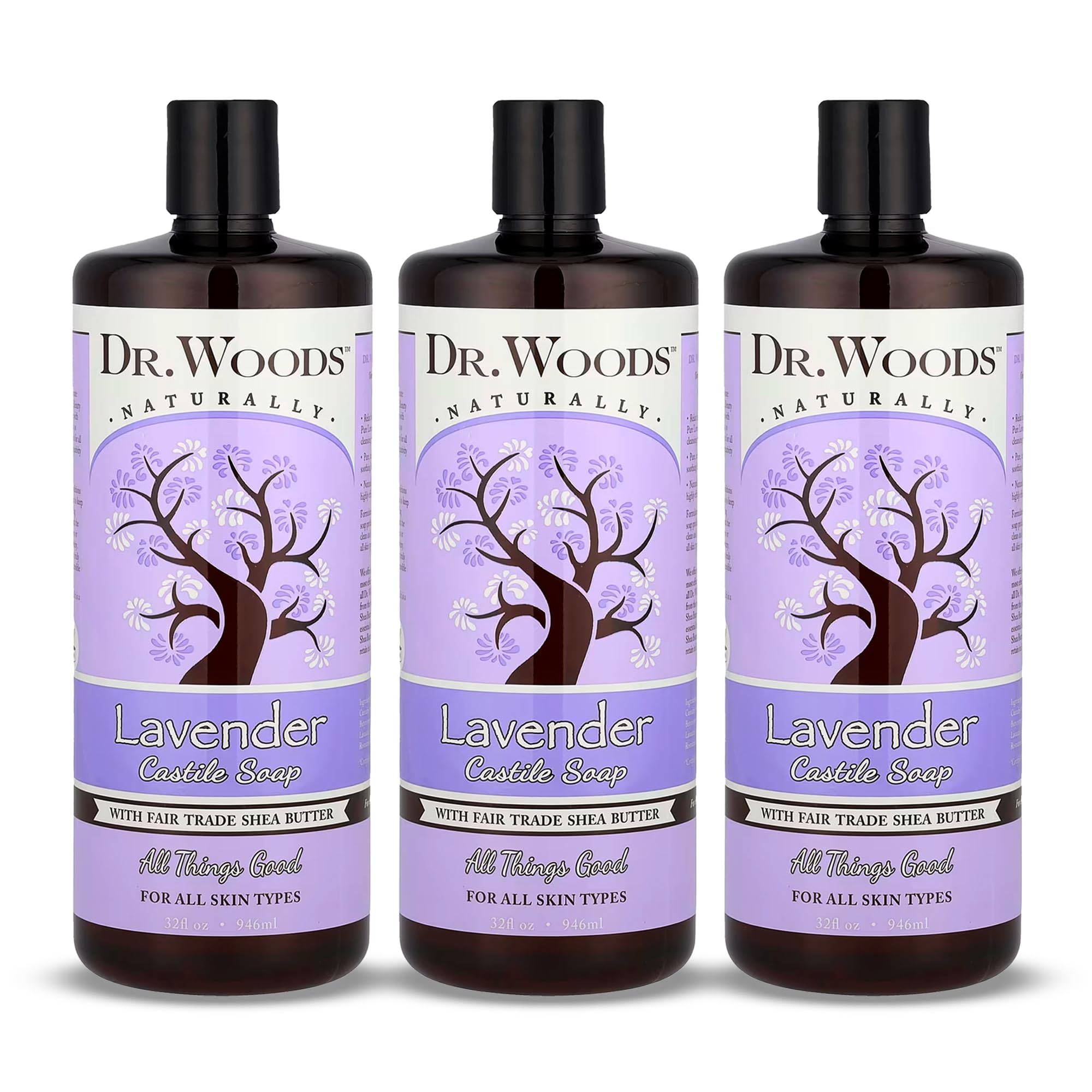 Dr. Woods Lavender Castile Soap bottle pouring for a gentle cleanse