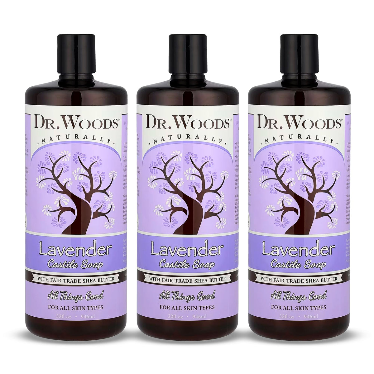 Dr. Woods Lavender Castile Soap bottle pouring for a gentle cleanse