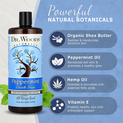 Organic shea butter and vitamins A and E in Dr. Woods soap nourish skin.