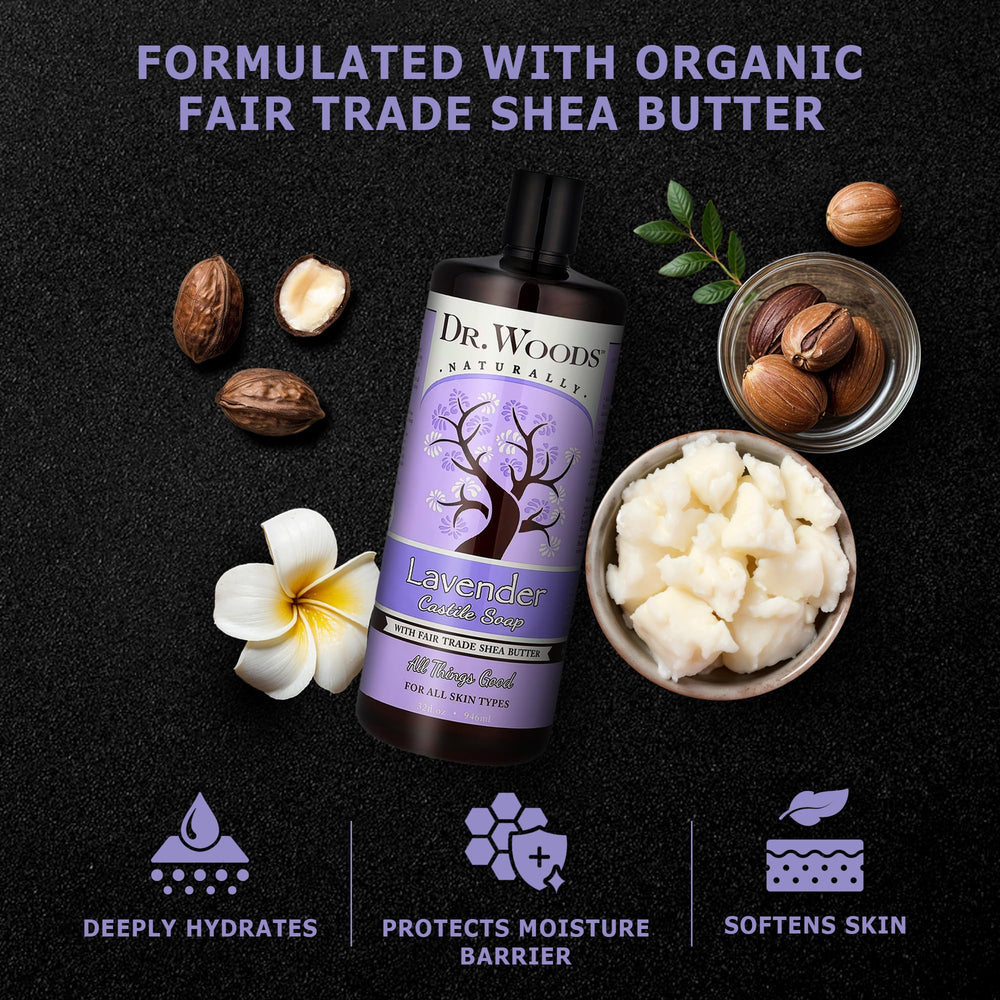 Raw organic shea butter nourishes skin in Dr. Woods soap