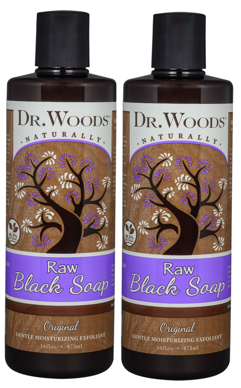 Dr. Woods raw black soap bottle pour for gentle cleansing and hydration.