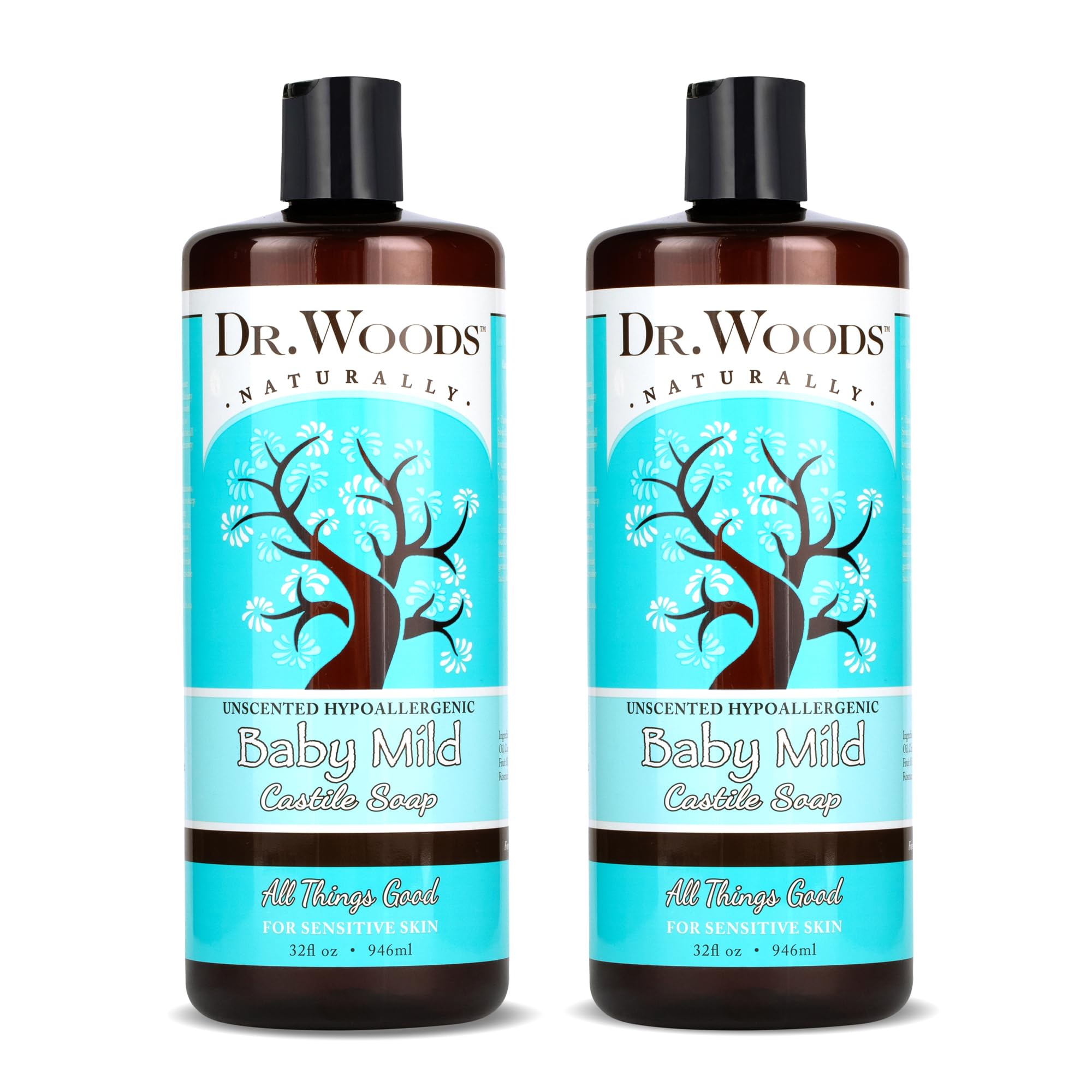 Dr. Woods Unscented Baby Mild Castile Soap bottle - gentle, fragrance-free cleanser for sensitive skin.