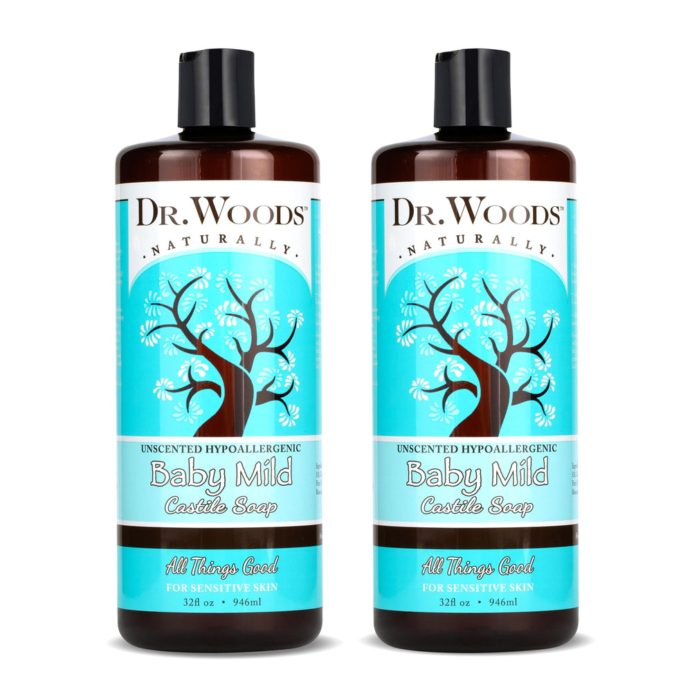 Dr. Woods Unscented Baby Mild Castile Soap bottle - gentle, fragrance-free cleanser for sensitive skin.