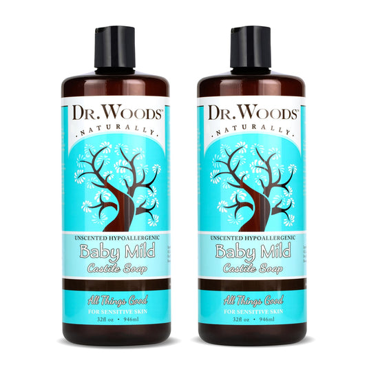 Dr. Woods Unscented Baby Mild Castile Soap bottle - gentle, fragrance-free cleanser for sensitive skin.