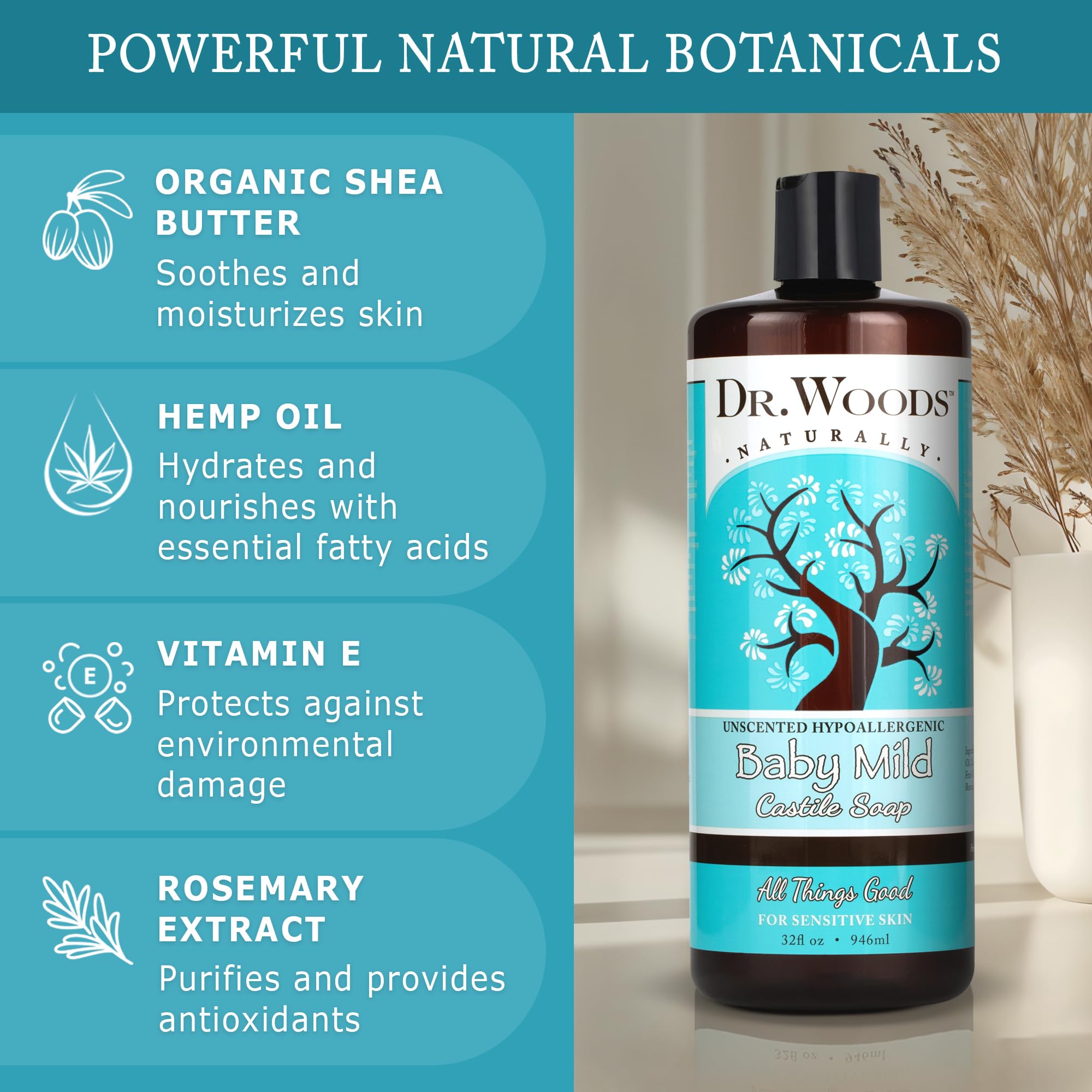 Dr. Woods Unscented Baby Mild Castile Soap for face - ideal for sensitive skin cleansing.