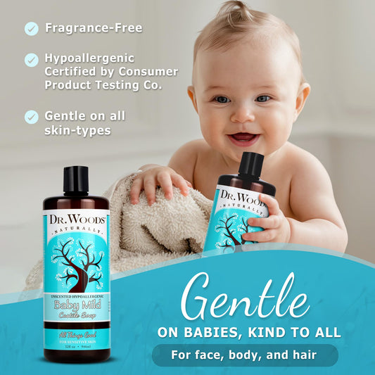 Dr. Woods Unscented Baby Mild Castile Soap lather - gentle face, body, and hair cleansing.