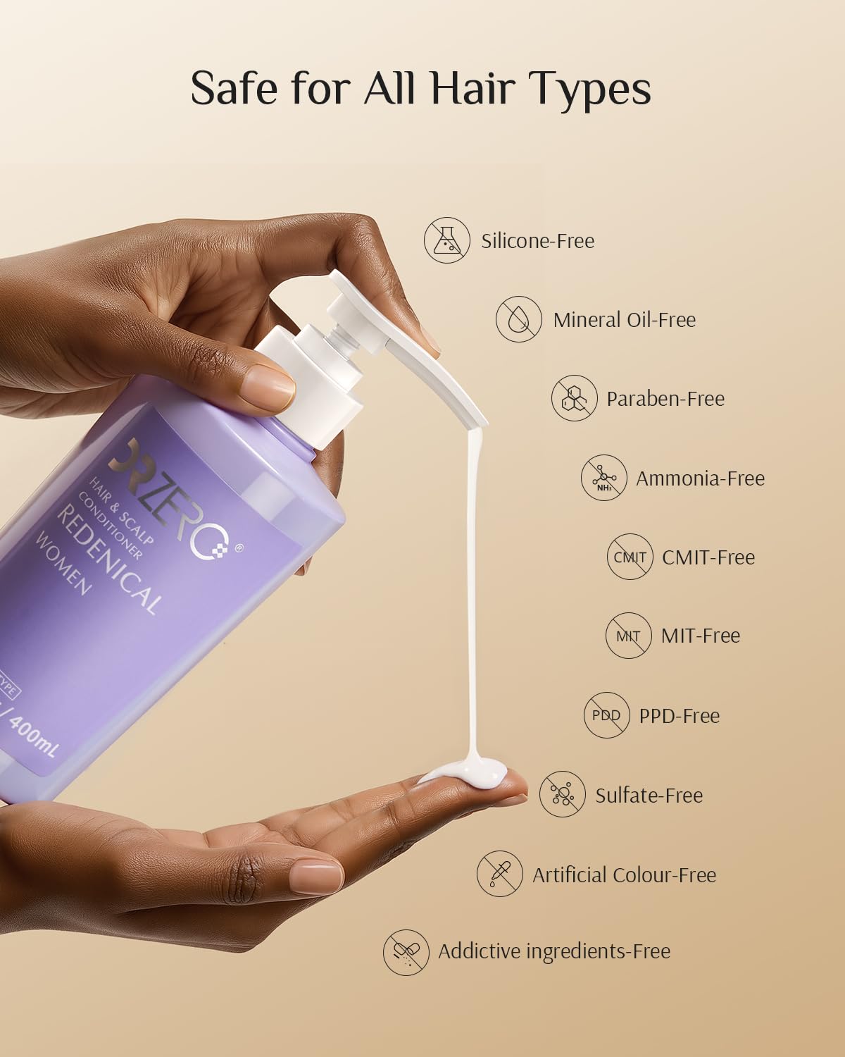 Natural plant extracts in DR ZERO Redenical conditioner for a gentle feel.