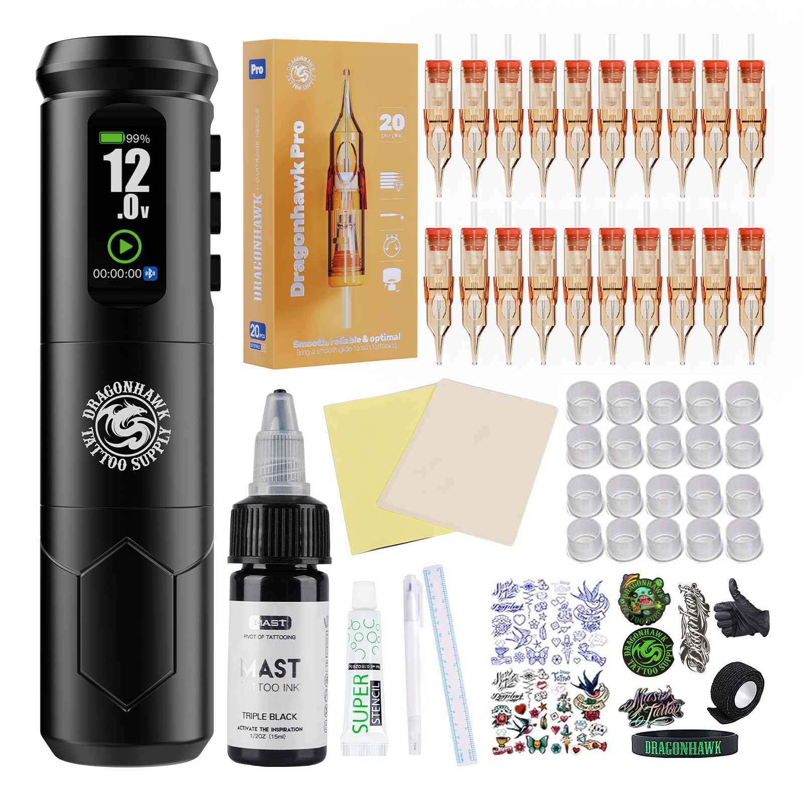 Dragonhawk A1 Pro cordless tattoo pen, lightweight for on-the-go practice.