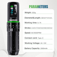 Dragonhawk L3 adjustable stroke knob supports versatile tattoo styles.