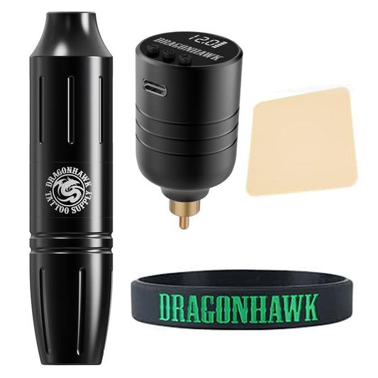 Dragonhawk S11 cordless tattoo pen front view with ergonomic grip for long sessions.