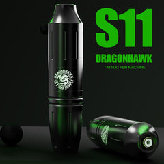 Dragonhawk S11 tattoo pen with battery power enabling precise, consistent lines.