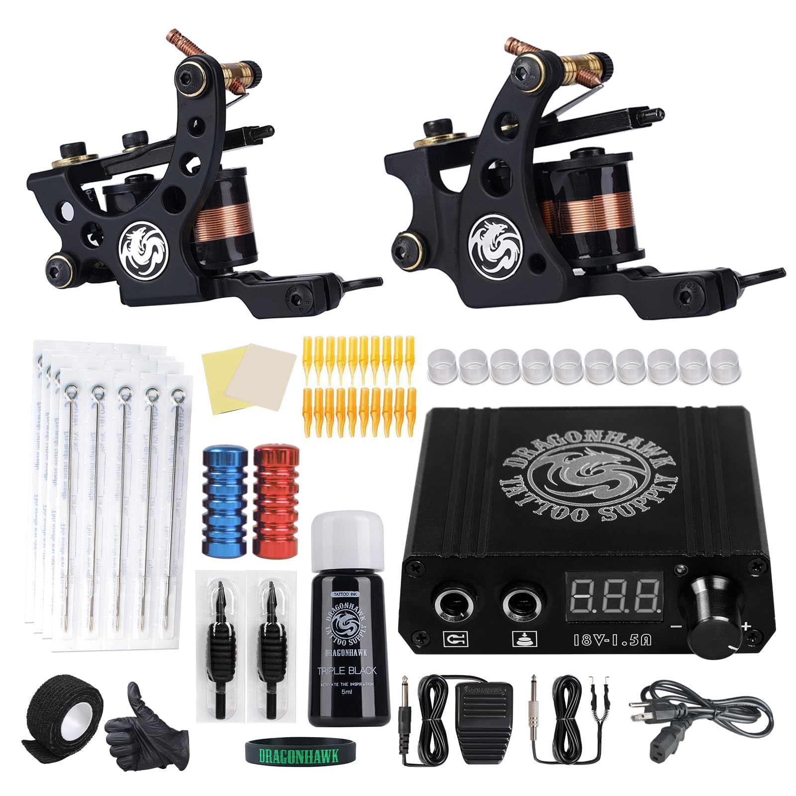 Dragonhawk Traditional Pro dual machines for lining and shading, ideal for beginners.