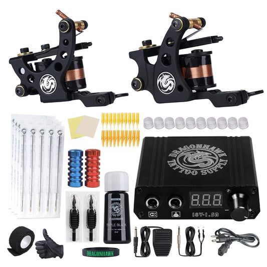 Dragonhawk Traditional Pro dual machines for lining and shading, ideal for beginners.
