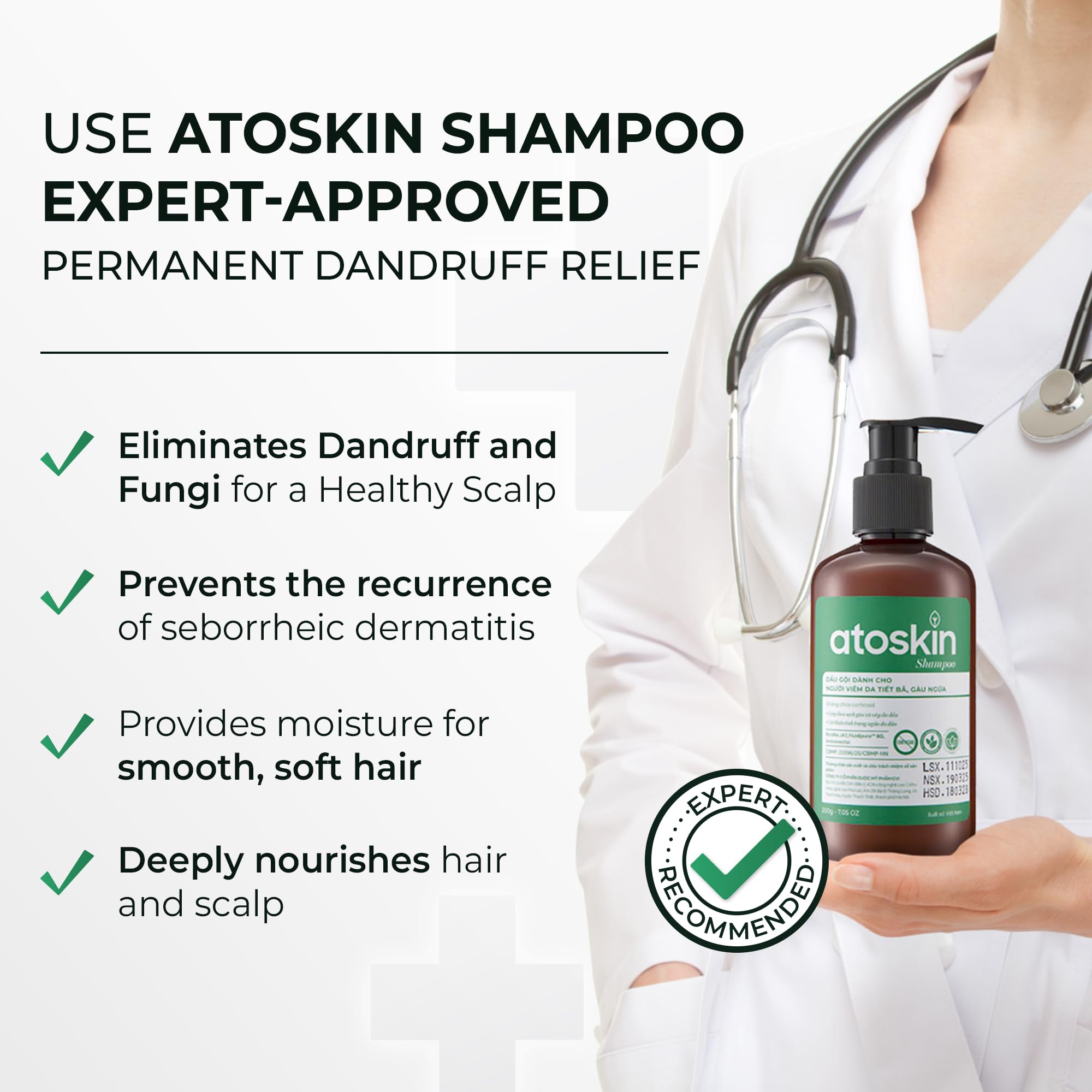 Herbal RicoBio JA7 blend with Dr. Atoskin Shampoo calms the scalp.