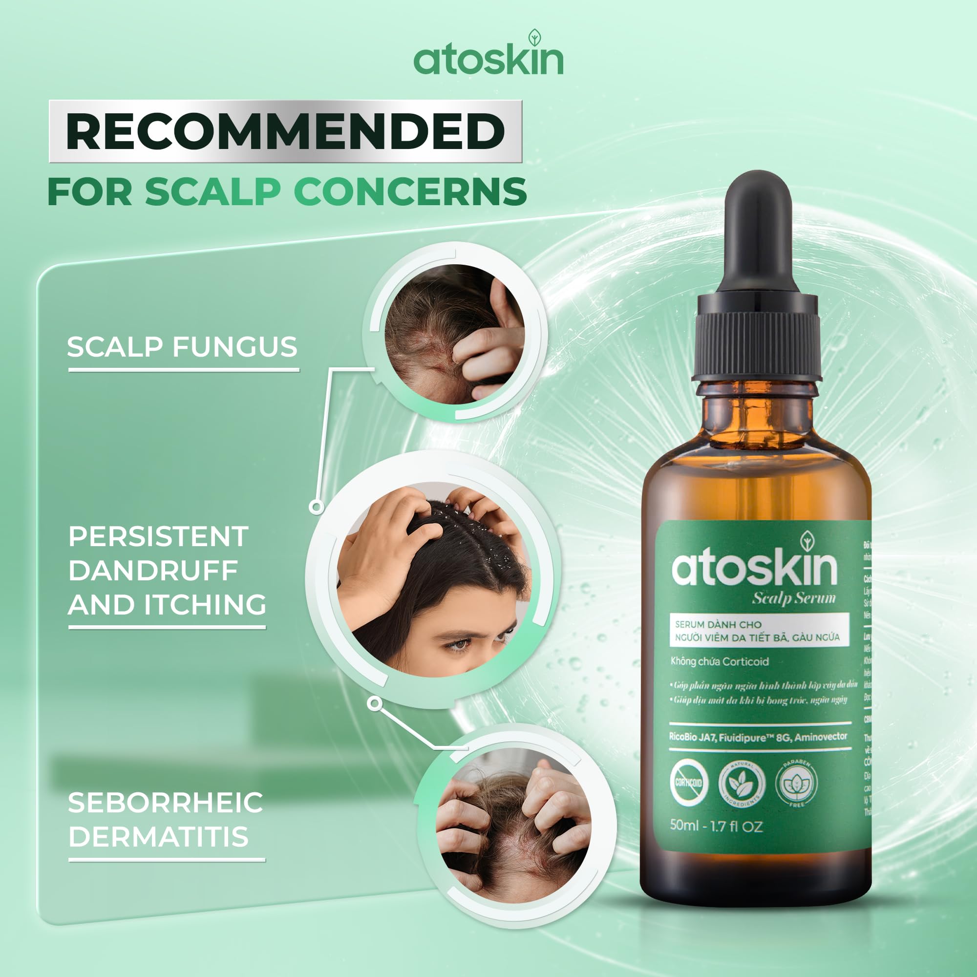 dratoskin application on scalp demonstrates quick, non-sticky absorption.