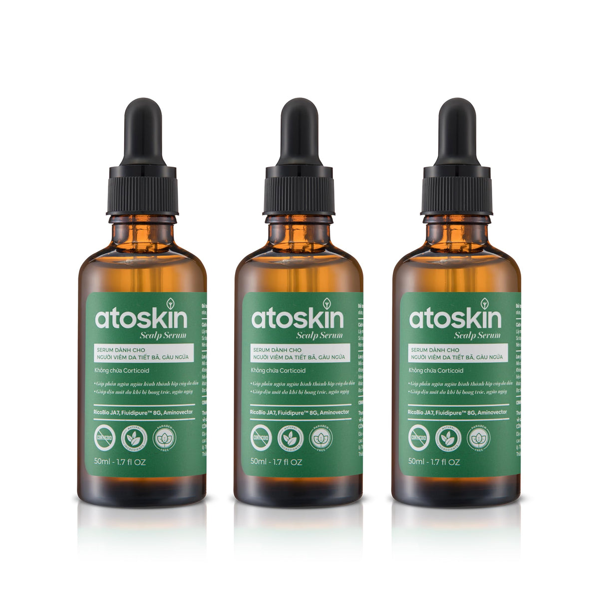 dratoskin scalp serum bottle showcases the 3-pack with a refreshing scalp sensation.