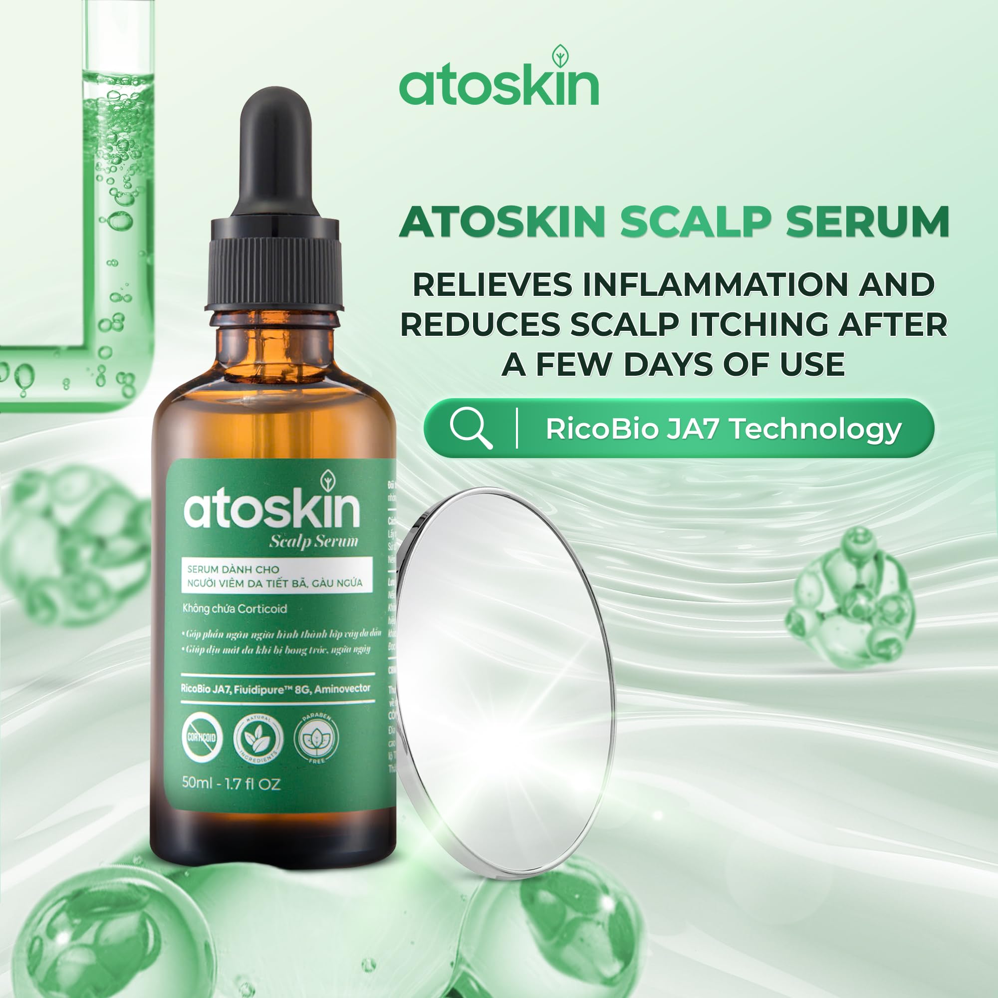 dratoskin scalp serum pump close-up emphasizes easy application and clean dispensing.