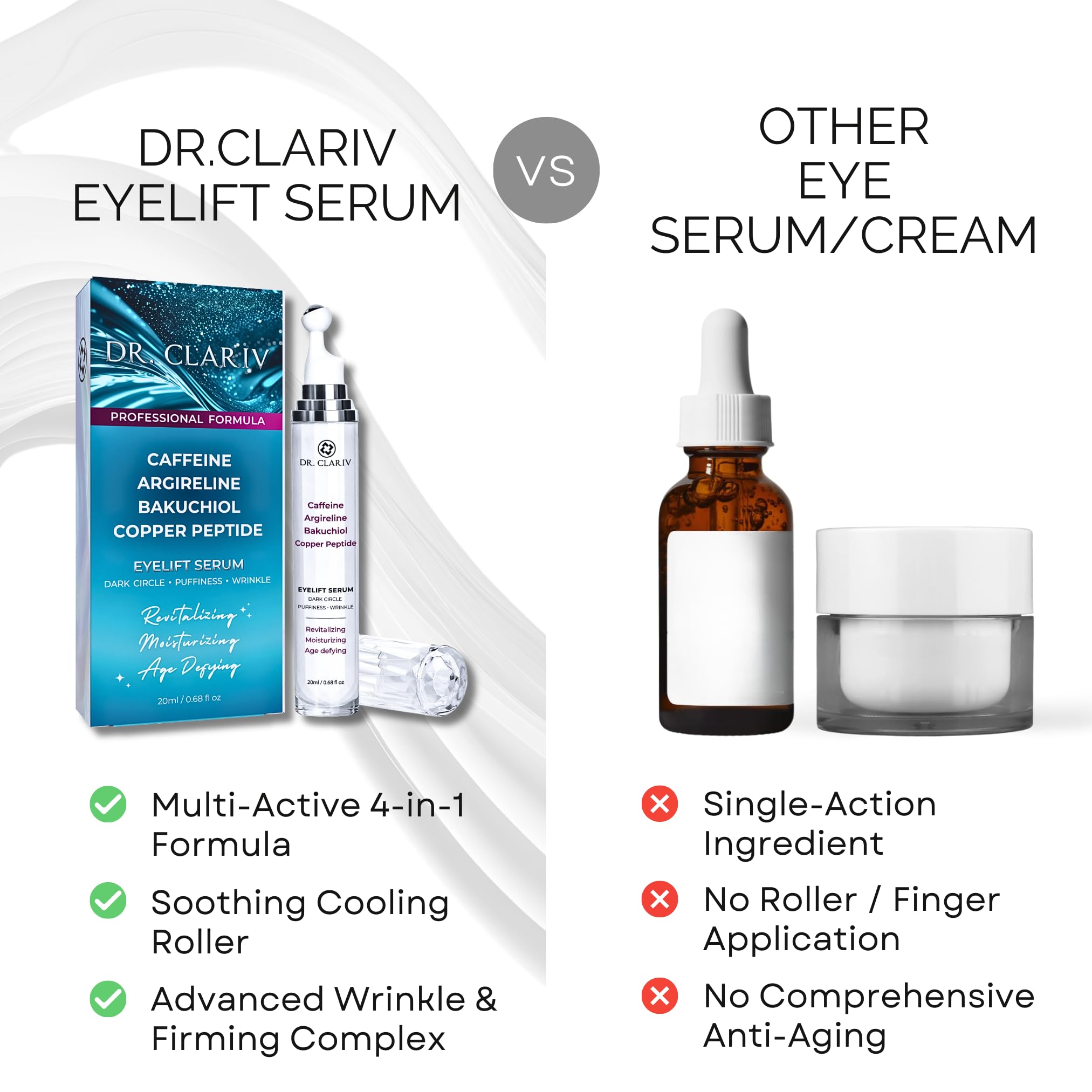 DR. CLARIV skin-texture improvement visual showing even tone and refreshed under-eye area.