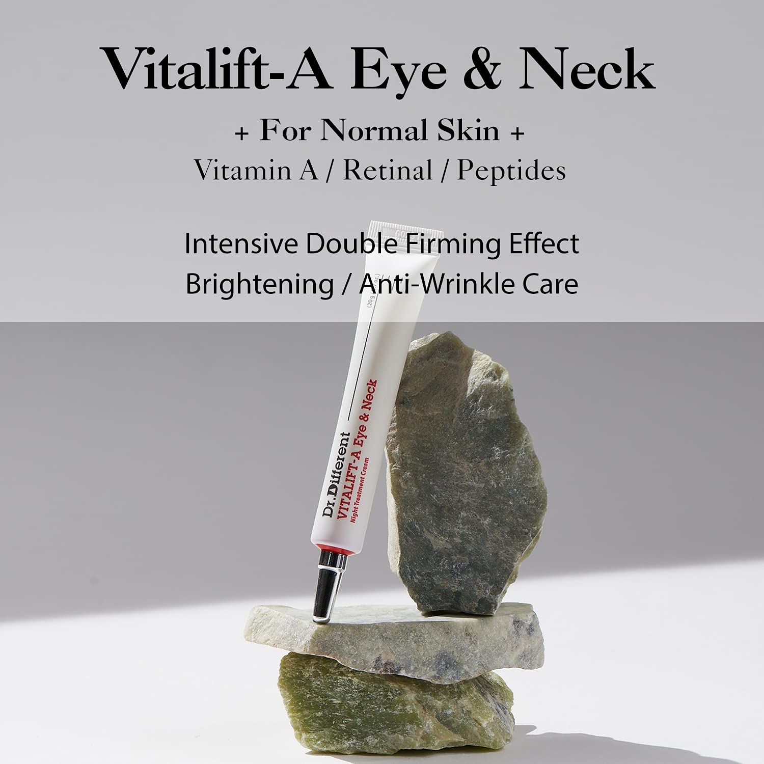 Dr.Different Vitalift Eye-Neck cream closeup shows silky, fast-absorbing texture.