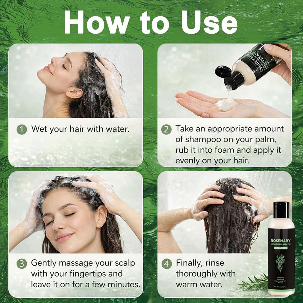 DreamCatching Rosemary Shampoo close-up bottle conveys gentle cleansing.