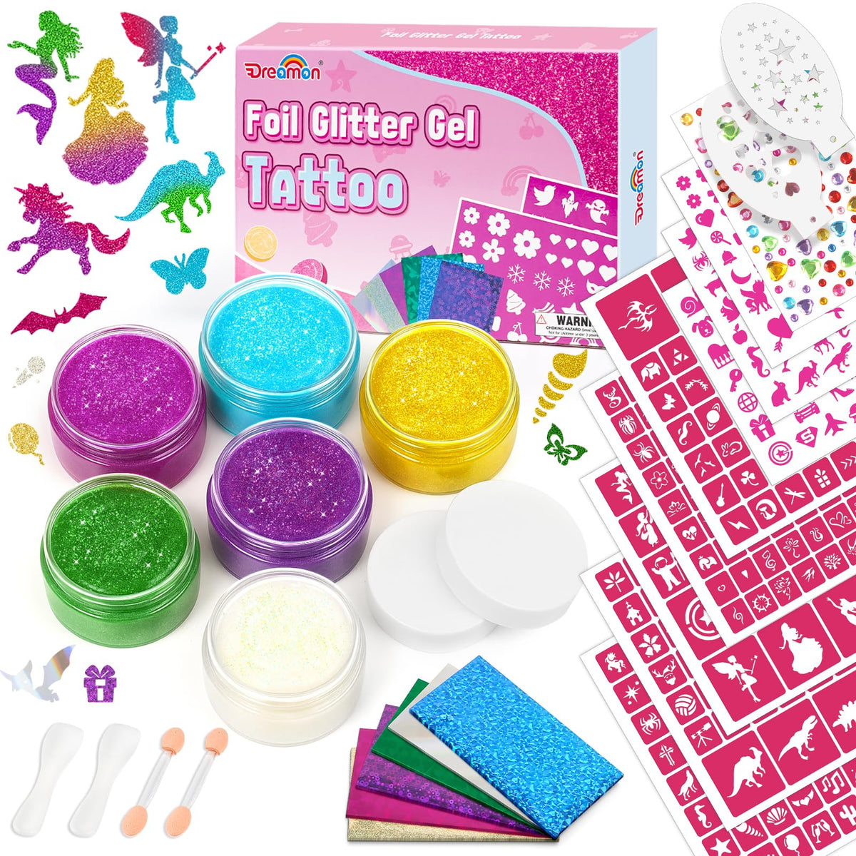 Dreamon tattoo kit with multi-color glitter designs for kids' art