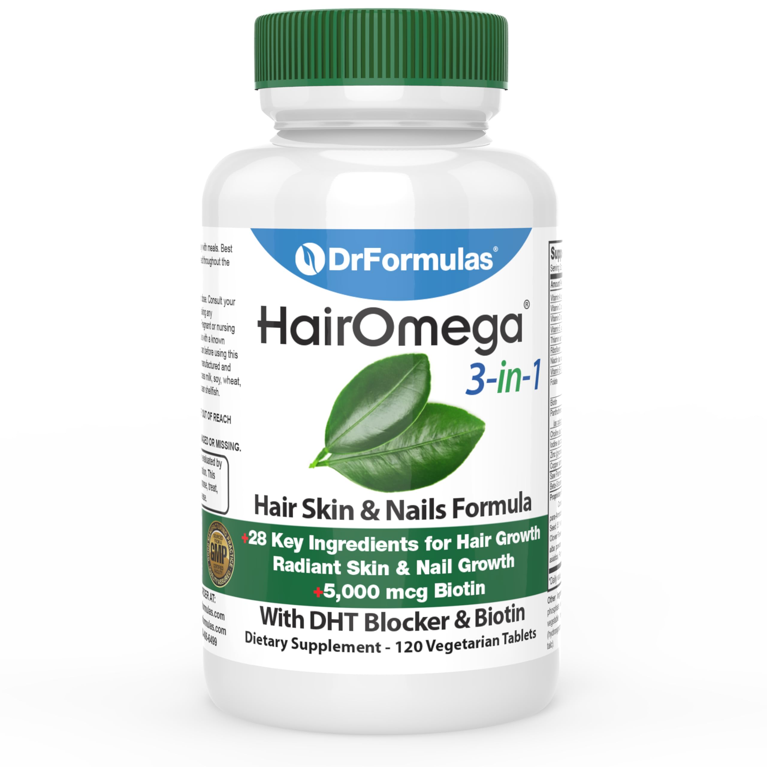 DrFormulas HairOmega bottle pour supports hair vitality and daily wellness