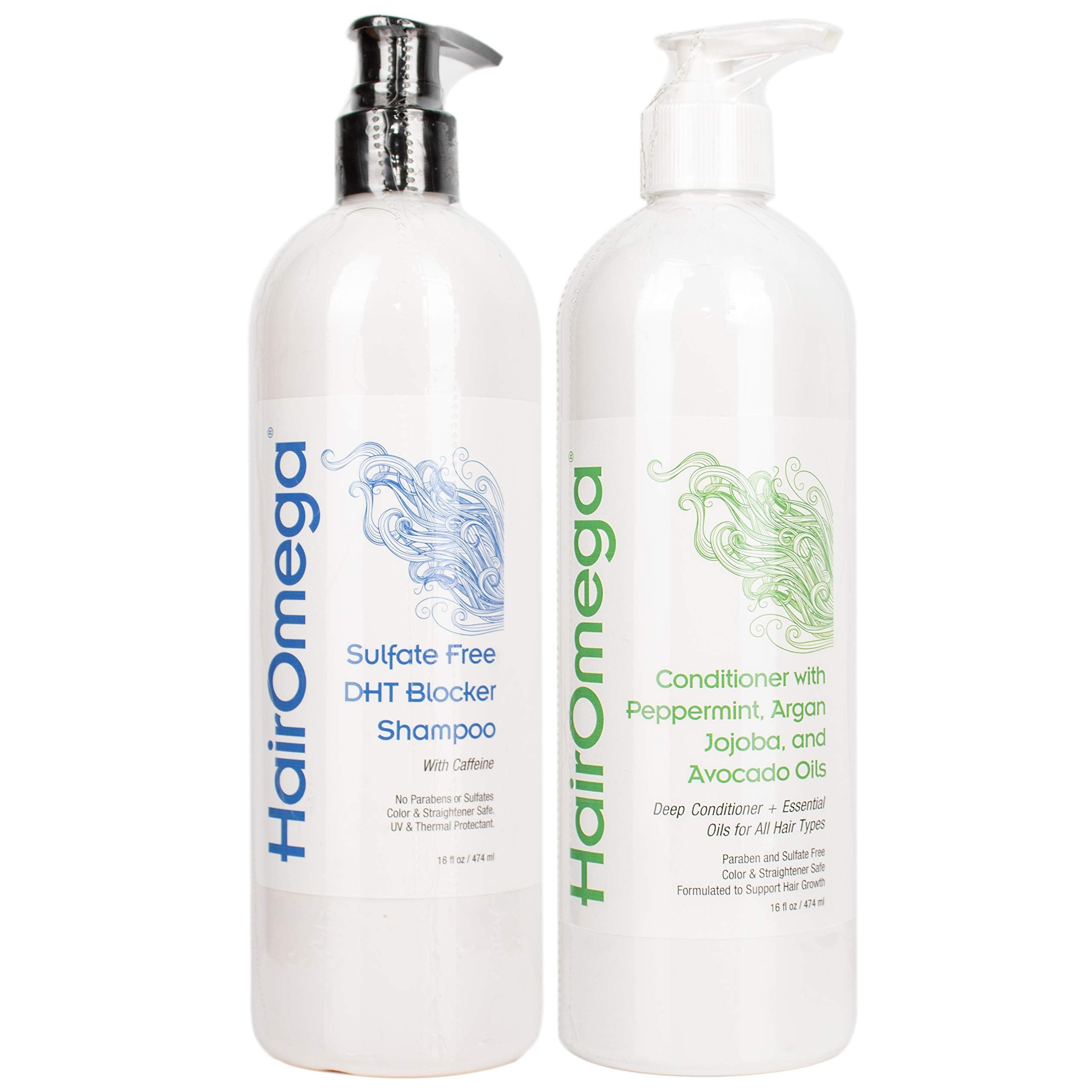 DrFormulas HairOmega Shampoo bottle shows sulfate-free cleanse for gentle scalp care