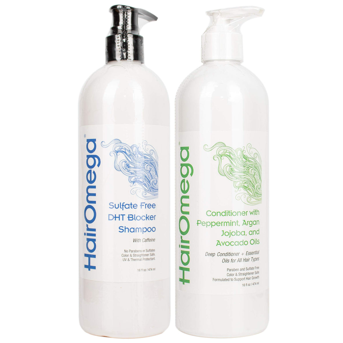 DrFormulas HairOmega Shampoo bottle shows sulfate-free cleanse for gentle scalp care