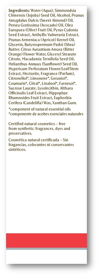 Almond and blossom ingredients visual with moisturizing benefits and calm aroma.