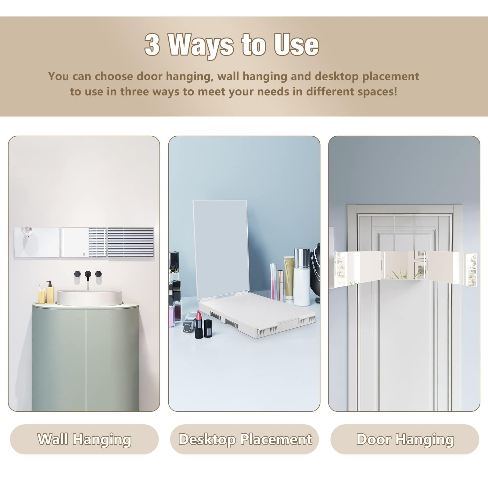 Dripex three-way design supports door, wall, or desktop placement for flexibility.