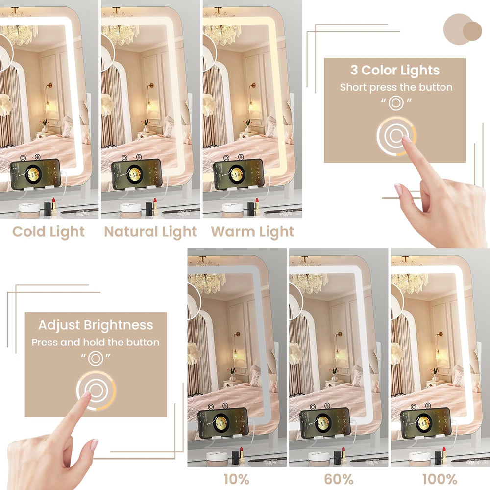 Dripex vanity mirror 360-degree rotation helps you find the perfect angle.