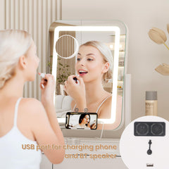 Dripex vanity mirror USB charging port keeps devices powered during tutorials.