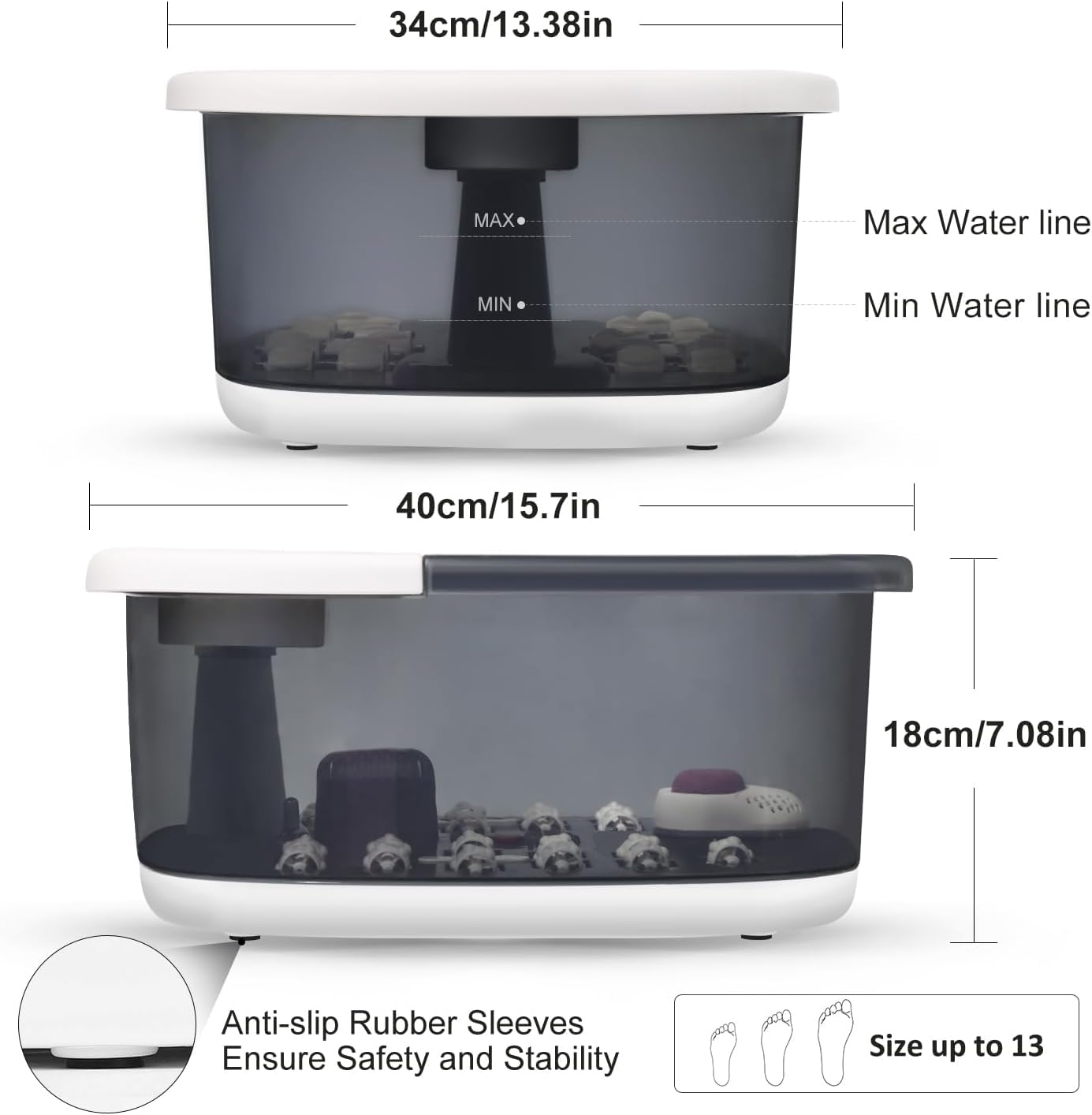 Drizo supports feet up to 12 inches for family use.