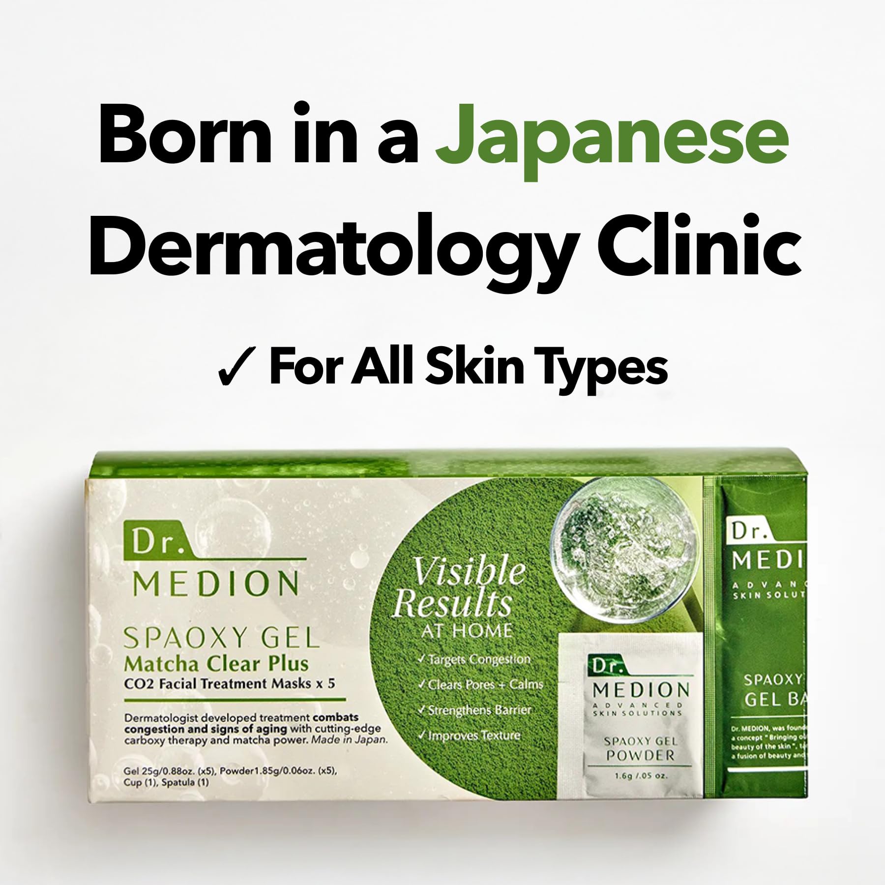 Dr. MEDION Spaoxy matcha-green formula close-up emphasizing fresh feel.