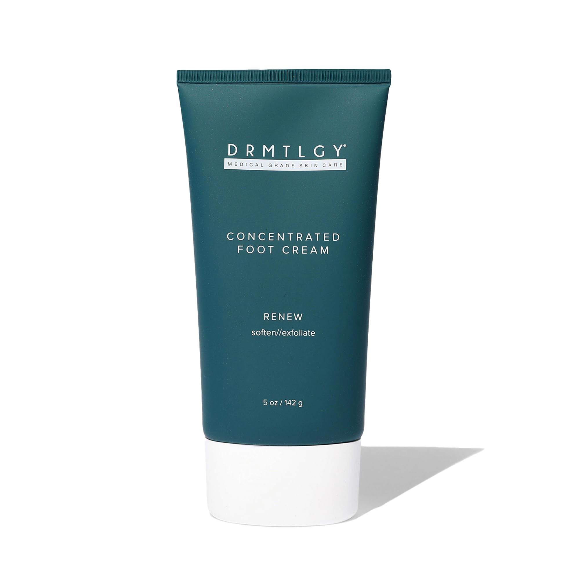 DRMTLGY concentrated foot cream bottle showing advanced formula for dry heels.