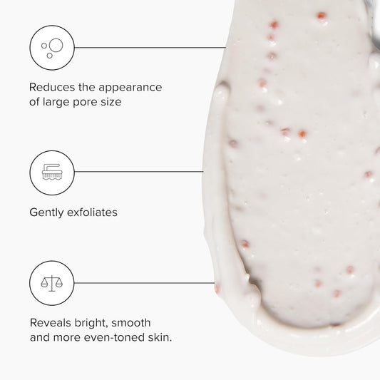 DRMTLGY Jojoba balls close-up highlighting time-release exfoliation for smoother texture.