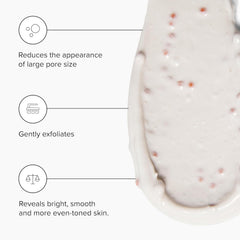 DRMTLGY Jojoba balls close-up highlighting time-release exfoliation for smoother texture.