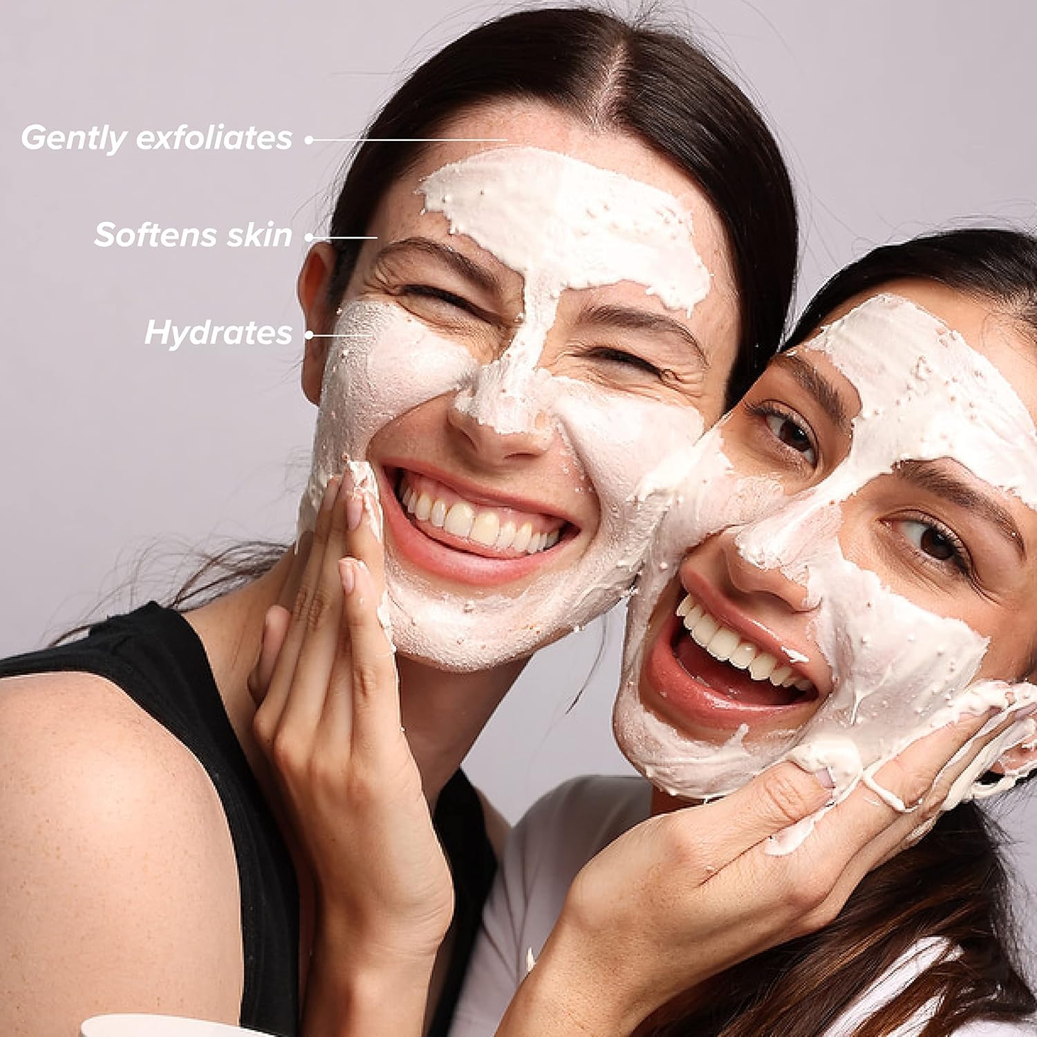 DRMTLGY Pumpkin mask applied to cheek demonstrating gentle exfoliation and smoothness.