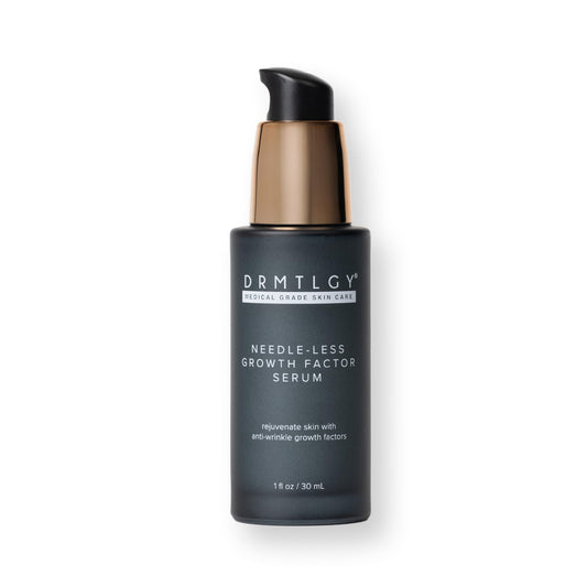 DRMTLGY needleless growth factor serum bottle close-up for daily firming