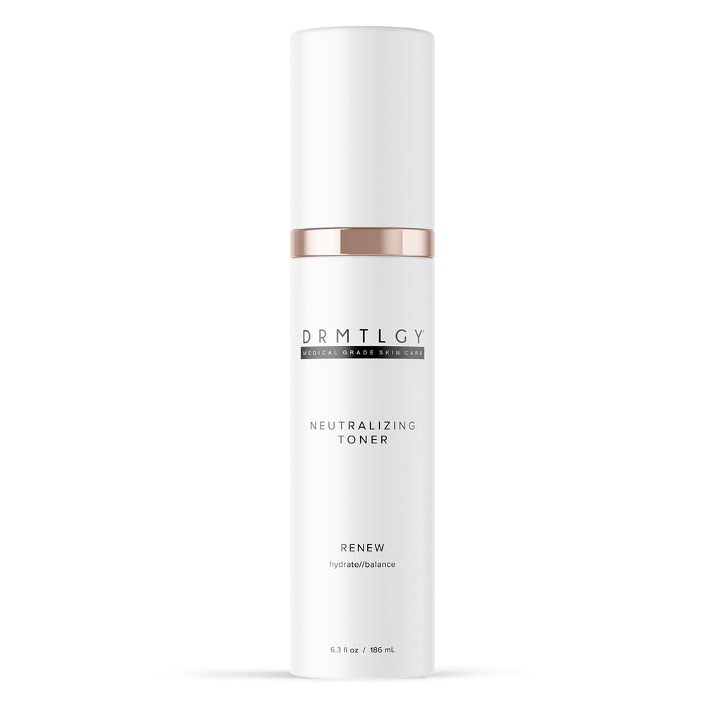 DRMTLGY Neutralizing Toner bottle close-up showing calming, hydrating formula.