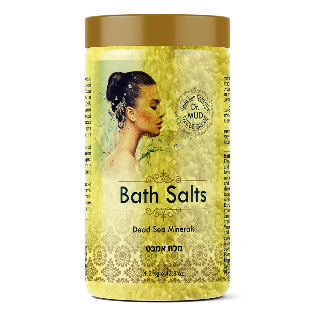 DR.MUD Dead Sea Salt Vanilla jar close-up for mineral-rich bath care.