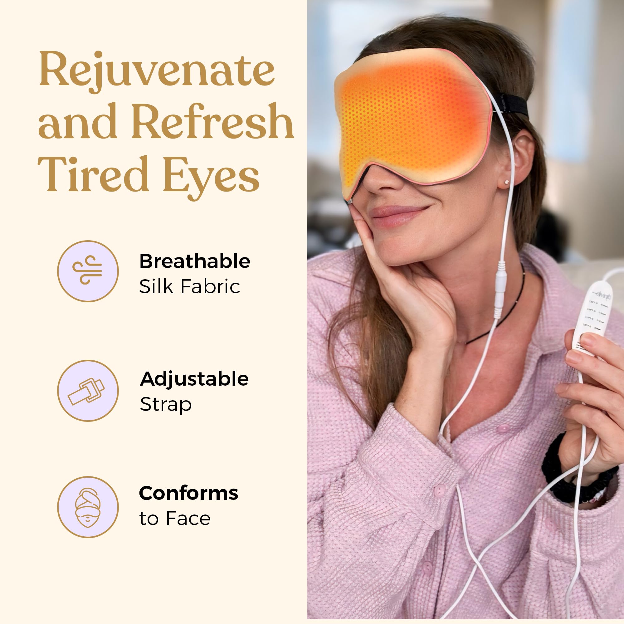 Drop of Diviniti heated eye mask usb-cord image, versatile power options.