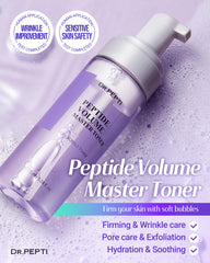 dr.pepti Volume Master Toner bottle close-up highlighting premium formula